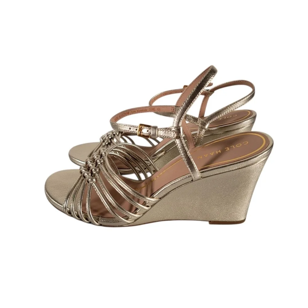 Cole Haan Women Jitney Knot Wedge‎ 3 Inch High Heel Strap Sandal Sz 10 MSRP $170